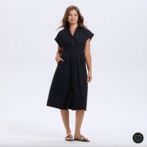 Women's Short Sleeve Pleated Midi Shirtdress from A New Day Black Large
